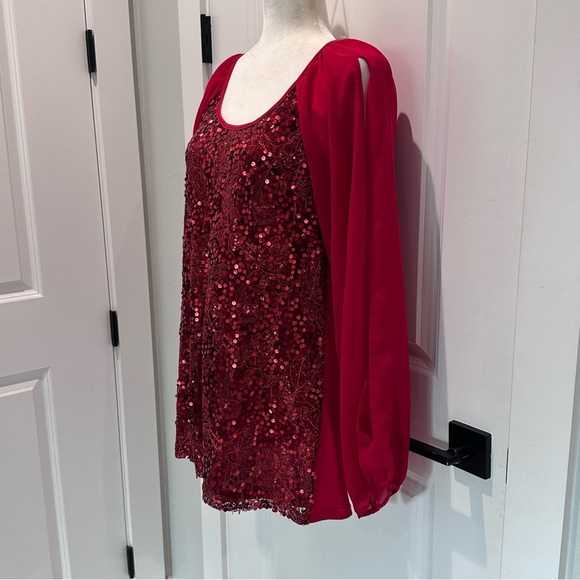Badgley Mischka American Glamour Red Sequin Blouse Top Vintage Style Size M - Picture 2 of 9